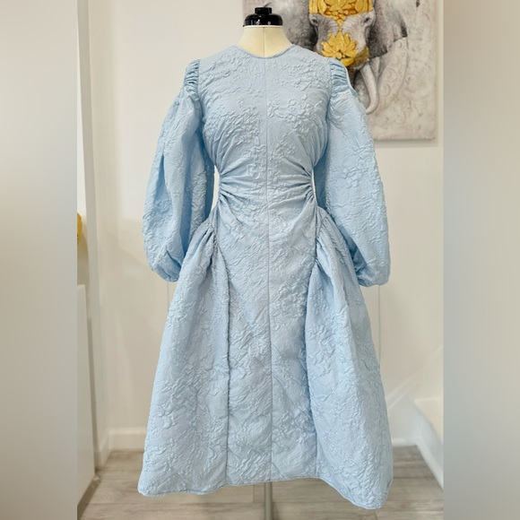 CECILIE BAHNSEN Sade Jacquard Cut Out Midi Dress in Mist Blue - Picture 3 of 14